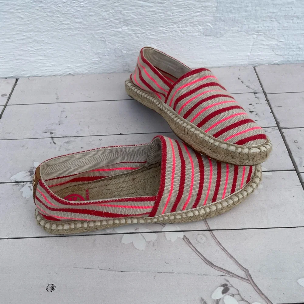 Tory Burch Striped Canvas Espadrille in Pink and Red
